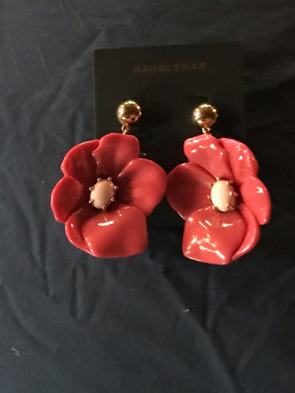 BaubleBar Pink Dahlia Drop Earrings with Gold Posts